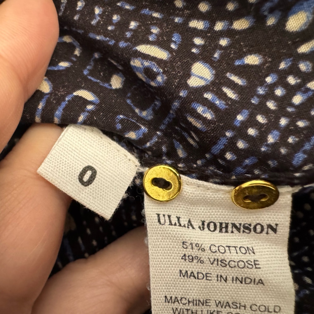 Ulla Johnson Sigrid Blouse In Indigo Diamond Size 0 Boho Puff Sleeve NWOT - Picture 5 of 11